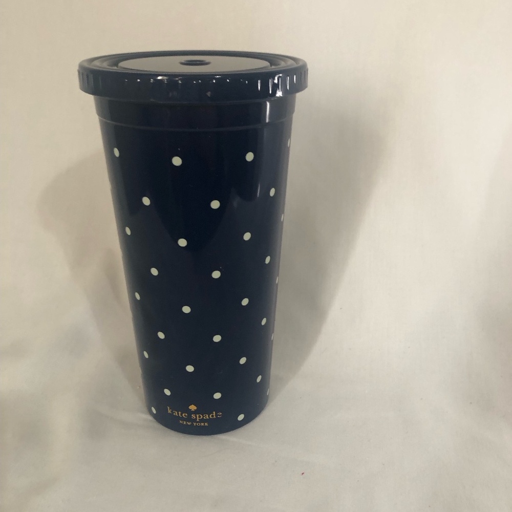 Kate Spade Navy Blue Dotted Tumbler with Lid